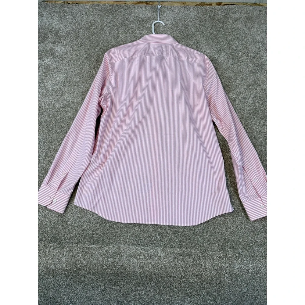 Banana Republic Mens Slim Flex Fit Tech Stretch Cotton Pink Pinstripe Shirt L